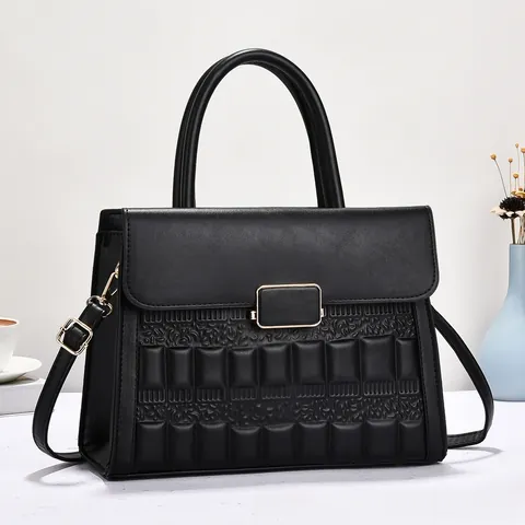 Women Vintage Embossed PU Leather Top Handle Bag High Quality Square Pattern Satchel With Gold Metal Buckle Shoulder Crossbody Handbag