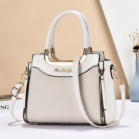Borsa A Mano Donna Pelle PU Trama Intrecciata Tote Con Manico In Metallo Dorato Tracolla Regolabile Borsa Elegante