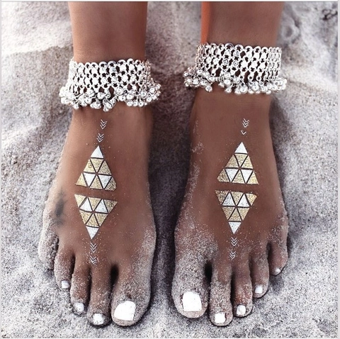 Bohemian Glocken Anhänger Fußkettchen Für Frauen Legierung Silber Farbe Mehrlagig Vintage Punk Stil Schmuck