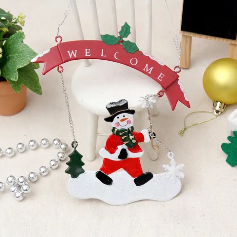 Insegna Di Benvenuto Sospesa Di Natale In Ferro Dipinto Babbo Natale Pupazzo Di Neve Ornamenti Decorazione Festiva Casa