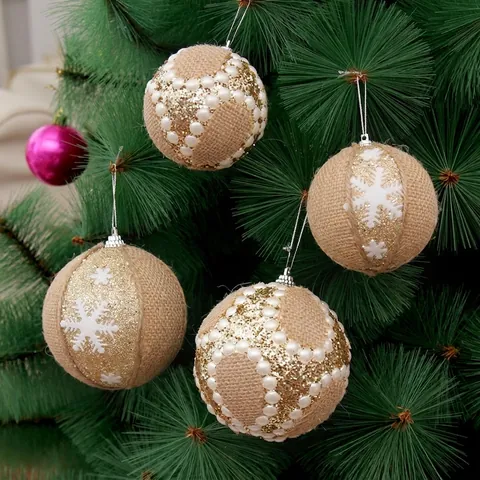 Palline Di Natale In Juta Con Künstliche Perle Artificiali Motivo Fiocchi Di Neve Glitter Decorazione Albero Festiva Pendente