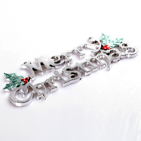 Targa Buon Natale Ornamenti Appesi In Plastica Glitterata Lettera Per Albero Di Natale Parete Decorazione Festa Oro Argento