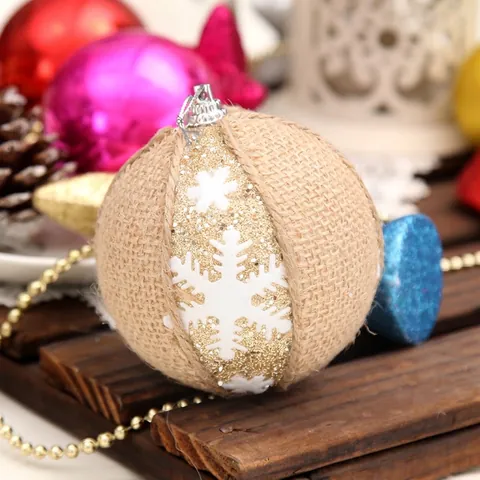 Palline Di Natale In Juta Con Künstliche Perle Artificiali Motivo Fiocchi Di Neve Glitter Decorazione Albero Festiva Pendente