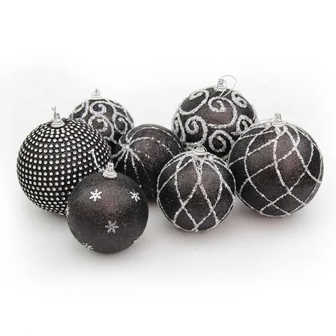 Palline Di Natale Schiuma Nero Glitter Motivi Dipinti Decorazioni Da Appendere Albero Fiocco Di Neve Spirale Elegante Festivo