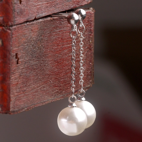 Elegant Long Tassel Dangle Earrings Silver Plated Copper With Round Faux Artificial Pearl Minimalist Jewelry For Women Wedding Party