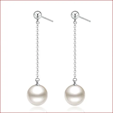 Elegant Long Tassel Dangle Earrings Silver Plated Copper With Round Faux Artificial Pearl Minimalist Jewelry For Women Wedding Party