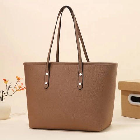 Large Capacity Tote Bag Pebbled PU Leather Zipper Closure Commuter Shoulder Handbag For Women Solid Color