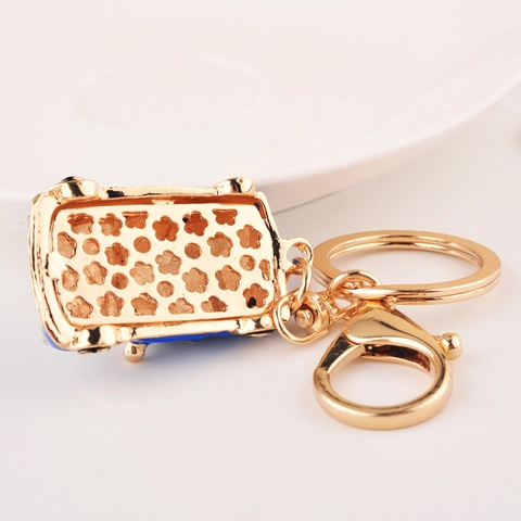 Mini Car Shape Keychain Zinc Alloy Enamel Rhinestone Inlaid Fashion Bag Pendant Gift Accessories