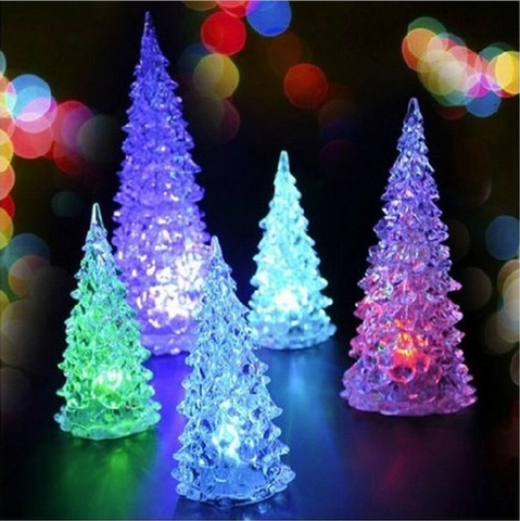 Luce Notturna A LED Per Albero Di Natale Cristallo Acrilico Cambio Colore Colorato Luminoso Decorazione Da Tavolo Festa Creativo Mini