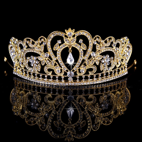 Barocklegierung Strass Brautkrone Tiara Herzförmig Mit Tränenanhänger Luxus Hochzeit Haarschmuck Für Frauen