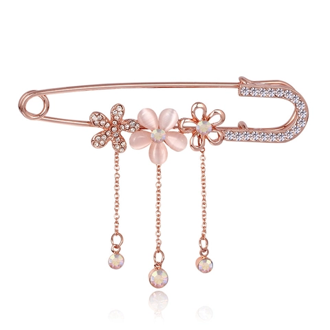 Legierung Strass Blumen Brosche Pin Künstliche Katzenauge Stein Quaste Elegant Schal Schnalle Schmuck Für Damen