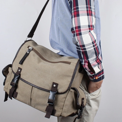 Vintage Canvas Messenger Tas Grote Capaciteit Retro Casual Crossbody Schoudertas Meerdere Zakken Voor Heren