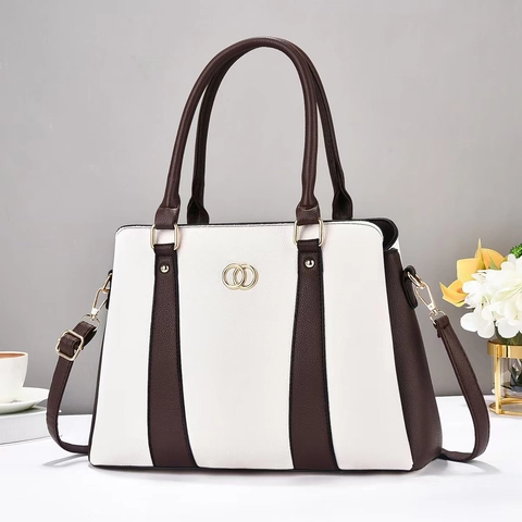 Bolso De Mano De Cuero PU Con Patrón De Lichi En Color Contraste Con Hebilla Dorada Para Mujer Regalo Mamá