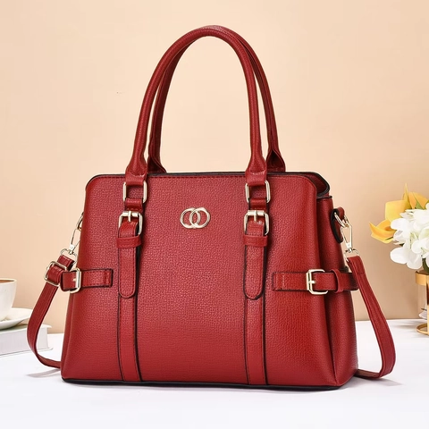 Sac À Main Femme Cuir PU Motif Lychee Grande Capacité Tote Commuting Double Usage Matériel Doré Élégant Dame