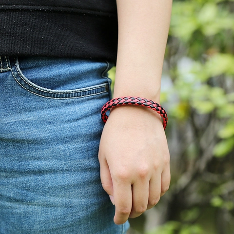 Pulsera De Cuero Trenzado Punk Retro Brazalete Con Cierre De Aleación Joyería De Moda Simple Para Hombres Y Mujeres