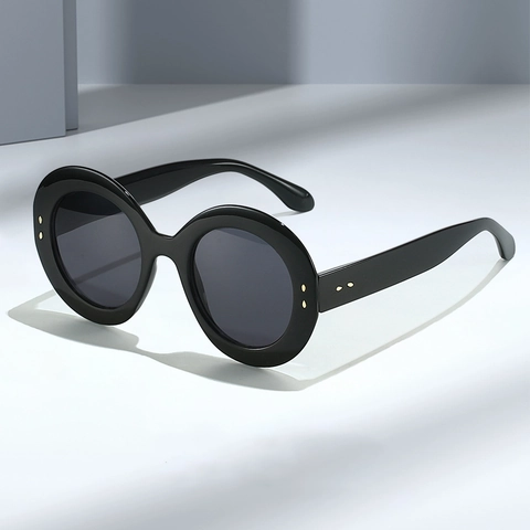 Gafas De Sol Ovaladas Retro Para Mujer Moda Marco De PC Lente AC Protección UV400 Decoración De Remaches Metálicos