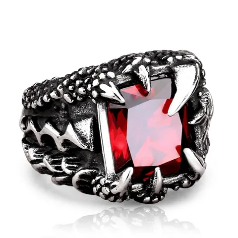 Herren Vintage Edelstahl Ring Drachenkralle Mit Rechteckigem Zirkon Gothic Punk Schmuck