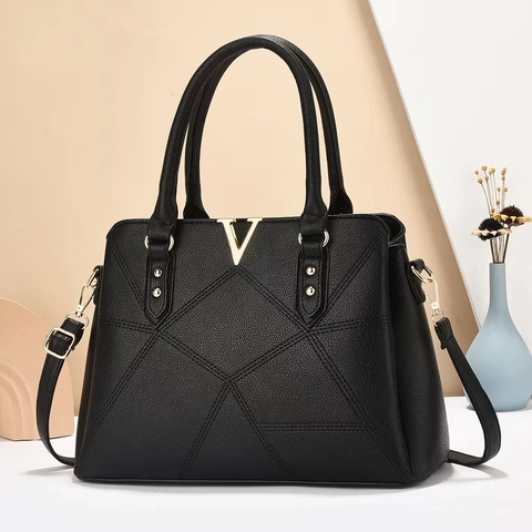 Borsa Da Donna In Pelle PU Grande Capacità Cuciture Geometriche Grana Litchi Borsa Tote Con Fibbia In Metallo Dorato