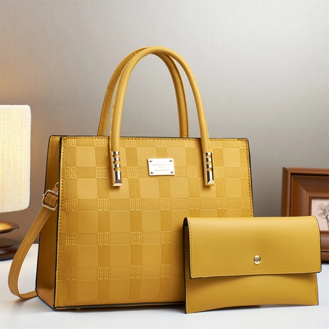 Retro Geprägte Schachbrett PU Leder Tote Bag Und Clutch Geldbörse Für Damen Große Kapazität Lässige Umhängetasche Handtasche