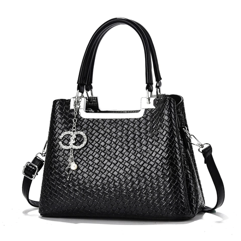 Gewebte PU Leder Handtasche Große Kapazität Umhängetasche Tote Bag Mit Abnehmbarem Schultergurt Und Elegantem Anhänger