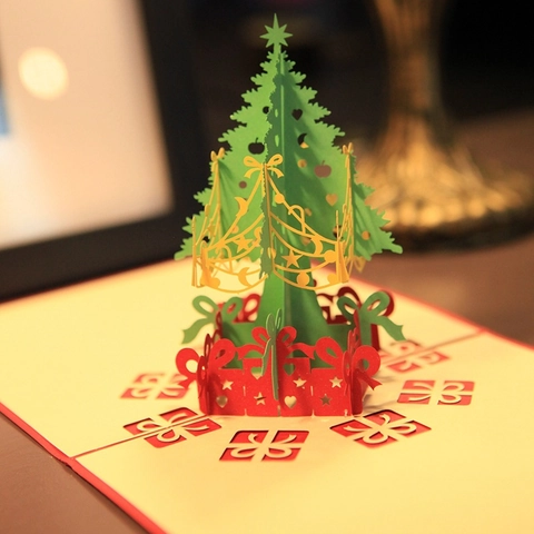 3D Pop Up Weihnachts Grußkarte Lasergeschnittenes Papier Weihnachtsbaum Design Feiertagsgeschenk Segen Faltbar Neujahr