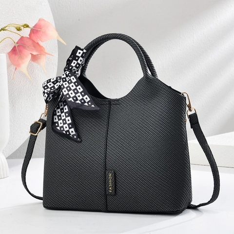 Borsa A Mano Donna Pelle PU Trama Intrecciata Manico Con Sciarpa Versatile Retro Scacchiera Borsa Tracolla