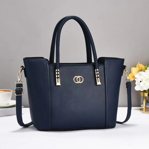 Borsa A Mano Da Donna In Pelle PU Grana Litchi Borsa Tote Decoro Doppio Anello Oro Tracolla Per Ufficio