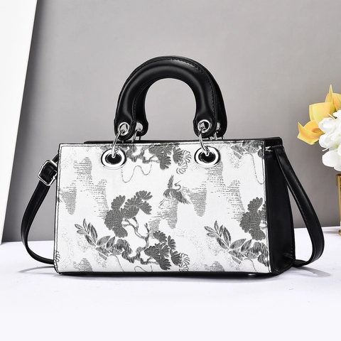 Borsa A Mano Vintage Jacquard Floreale Donna Elegante Pelle PU Borsa A Tracolla Grande Capacità