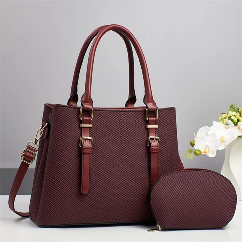 Borsa Tote da Donna in Pelle PU con Trama Intrecciata Grande Capacità con Pochette Coordinata e Tracolla Regolabile