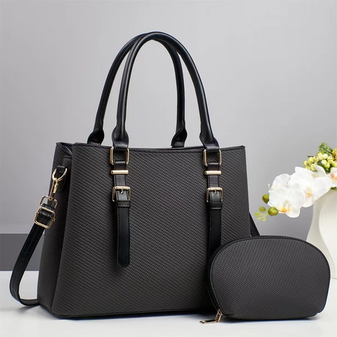 Borsa Tote da Donna in Pelle PU con Trama Intrecciata Grande Capacità con Pochette Coordinata e Tracolla Regolabile