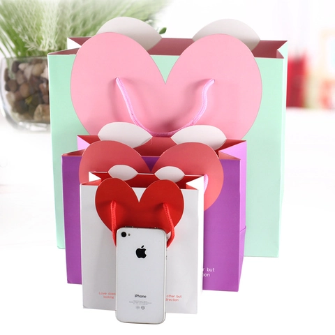 Bolsas De Regalo Con Forma De Corazón Embalaje De Papel Cartón De Mano Para Boda Cumpleaños San Valentín Diseño De Amor Romántico
