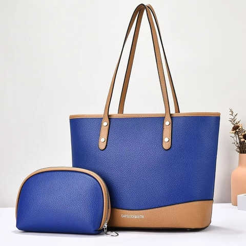 Bolso Tote Para Mujer Y Estuche Cuero PU Grano Lychee Gran Capacidad Color Contraste Tendencia Calle Bolso De Mano