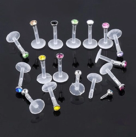 Rhinestone Lip Rings Labret Studs Acrylic Transparent Stem Body Piercing Jewelry Women Men Colorful Crystal Inlaid