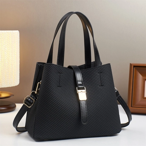 Damen Eimer Tasche Mit Webstruktur PU Leder Große Kapazität Handtasche Umhängetasche Urbaner Minimalistischer Stil