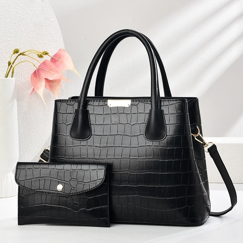 Women Crocodile Embossed PU Leather Handbag And Wallet Matching Gradient Color Large Capacity Elegant Tote Shoulder Bag
