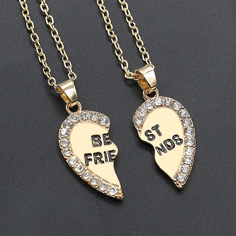 Best Friends Split Heart Pendant Necklaces Alloy Rhinestone Enamel BFF Friendship Jewelry Gift For Women Girls