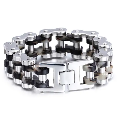 Pulsera De Cadena De Bicicleta De Motocicleta Para Hombre Acero Inoxidable Resina Patrón De Mármol Punk Rock Mecánico Industrial