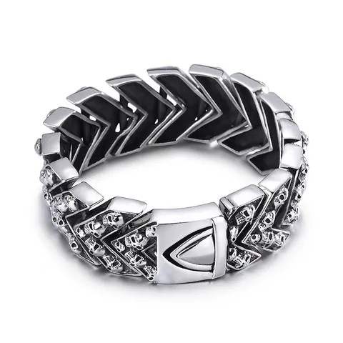 Men Skull Link Bracelet 316L Stainless Steel Vintage Punk Gothic Biker Jewelry Arrow V Shape Chain