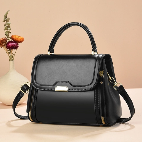 Women PU Leather Handbag Minimalist Flap Crossbody Shoulder Bag With Top Handle Gold Hardware Vintage Commuting Daily Bag