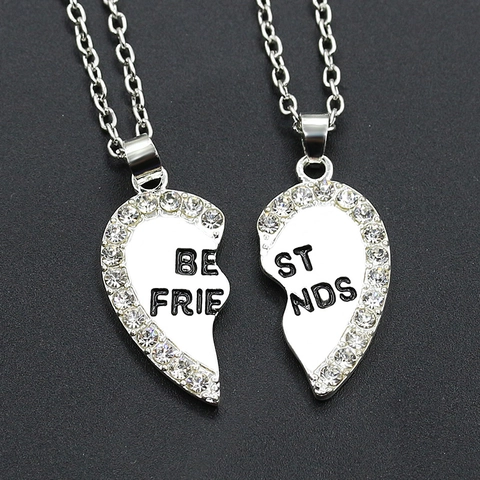 Best Friends Split Heart Pendant Necklaces Alloy Rhinestone Enamel BFF Friendship Jewelry Gift For Women Girls