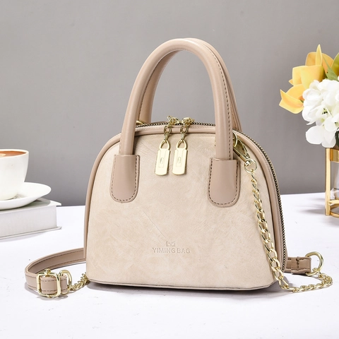 Bolso de Bandolera de Cuero PU Vintage Para Mujer Bolso de Mano de Bloque de Color Con Correa de Cadena Minimalista