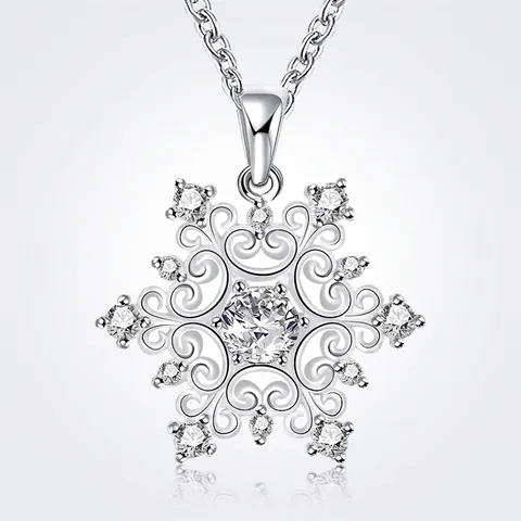 Elegante Schneeflocke Anhänger Halskette Kupfer Versilbert Hohl Zirkon Funkelnder Winterschmuck Für Frauen Geschenk