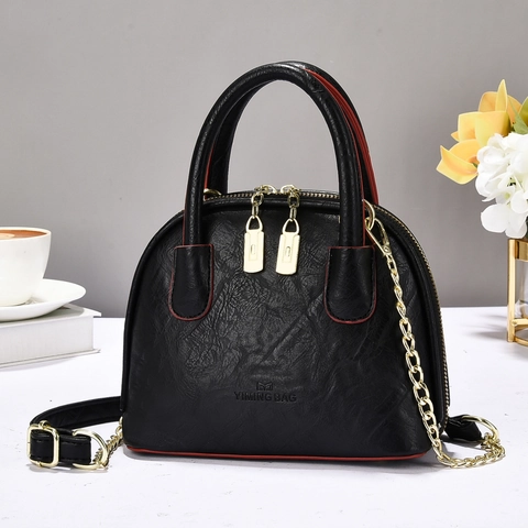 Damen Vintage PU Leder Muschel Handtasche Gold Hardware Kette Riemen Bowling Schulter Umhängetasche Für Den Täglichen Weg Büro