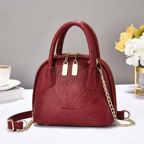 Damen Vintage PU Leder Muschel Handtasche Gold Hardware Kette Riemen Bowling Schulter Umhängetasche Für Den Täglichen Weg Büro