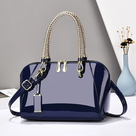 Bolso De Mano Charol Mujer Elegante Retro Brillante PU Bolso Bandolera Con Asa Trenzada Oficina Diario Viaje