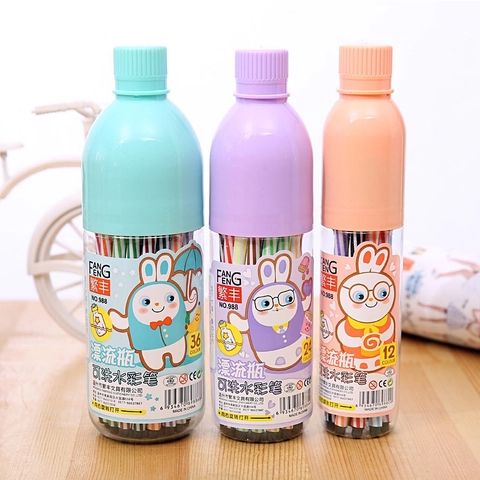 Washable Watercolor Markers In Creative Drift Bottle Portable Plastic Case Art Pens For School Painting Drawing Gift