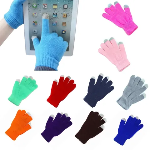 Touchscreen Knitted Gloves Winter Warm Thermal Acrylic Brushed Lining Ribbed Cuffs Outdoor Cold Weather Protective