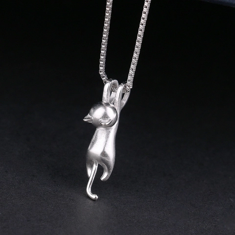Collar Con Colgante De Gato Lindo Plata De Ley 925 Acabado Mate Joyería Creativa De Animales Para Mujeres