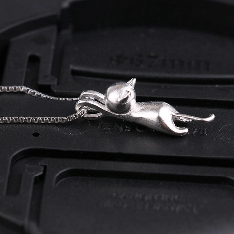 Collar Con Colgante De Gato Lindo Plata De Ley 925 Acabado Mate Joyería Creativa De Animales Para Mujeres