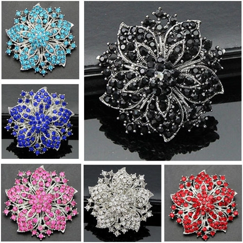 Elegant Flower Brooch Pin Alloy With Sparkling Rhinestone Crystal Floral Corsage For Wedding Party Banquet Accessories Women